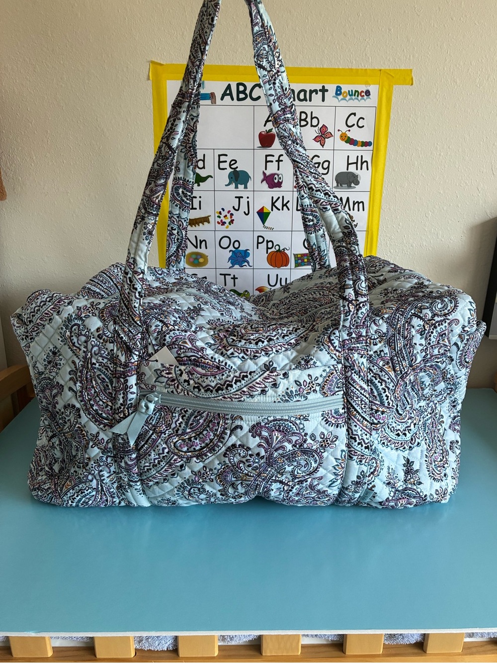 New Large Travel Light Blue Paisley Quilted Tote Bag